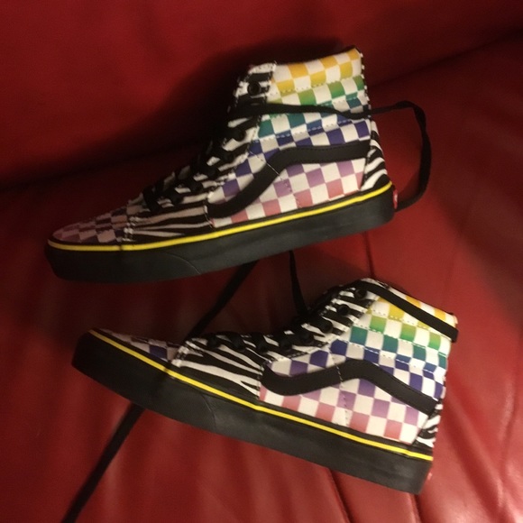 New Vans Customs Sk8-Hi multi color checkerboard animal mix sneakers zebra M 7 - Picture 3 of 7